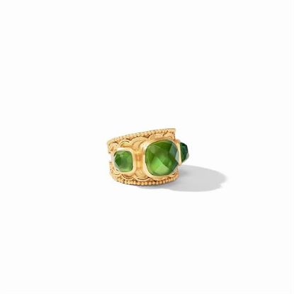 Picture of Julie Vos Trieste - Statement Ring In Iridescent Jade Green With Glass Gem On Mother Of Pearl Doublets Accents