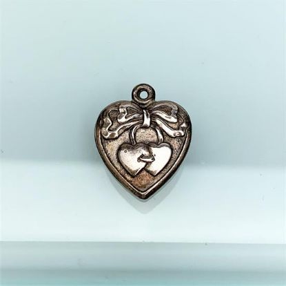 Picture of Antique Puffy Heart With Ribbons & Hearts Charm