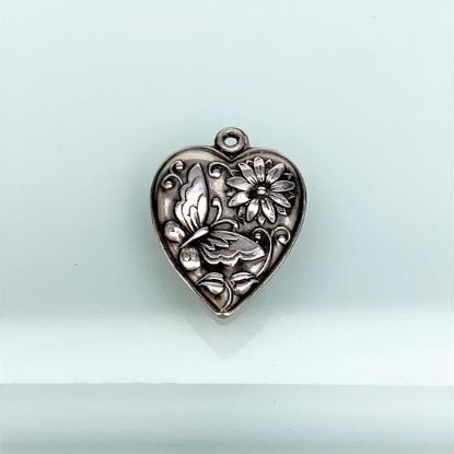 Picture of Vintage Puffy Heart Charm With Butterfly & Flower