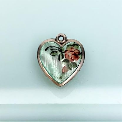 Picture of Vintage Walter Lampl Sterling Silver & Hand Painted Mint Green Guilloche Enameled Puffy Heart Charm