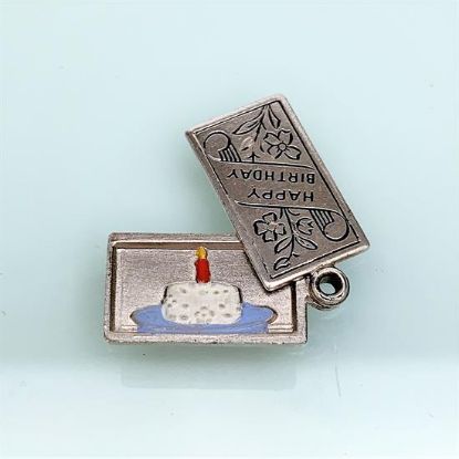 Picture of Vintage Wells Birthday Card Charm With Enameled Cake Inside