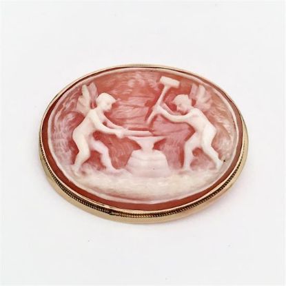 Picture of Rare Shell Cameo Featuring Two Cherubs Making A Sword