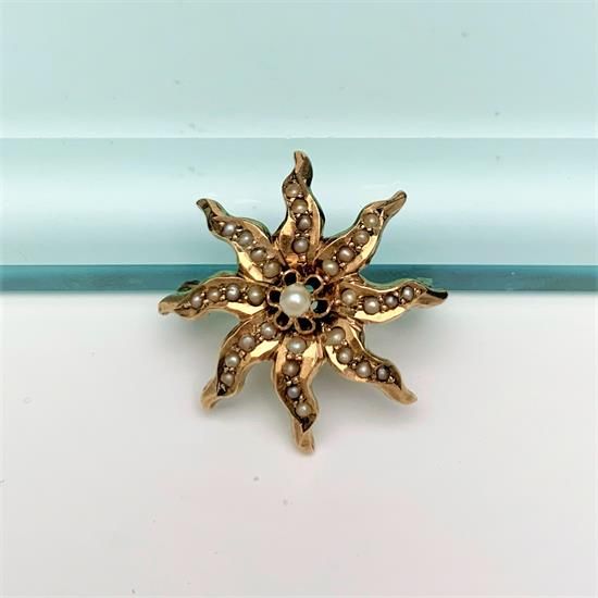 Picture of Victorian Era 10K Gold & Seed Pearl Sun/Starburst Brooch