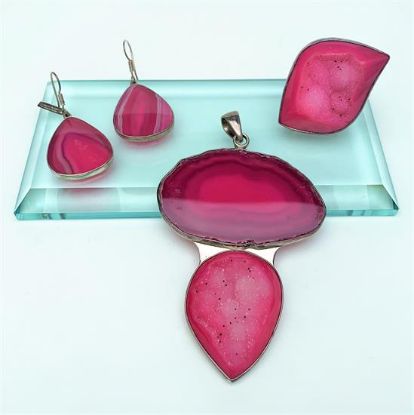 Picture of Charles Albert Sterling Silver & Hot Pink Agate Slice & Druzy Jewelry Set