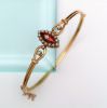 Picture of Victorian Era 15K Gold, Diamond, Natural Seed Pearl & Red Guilloche Enamel Hinged Bangle Bracelet