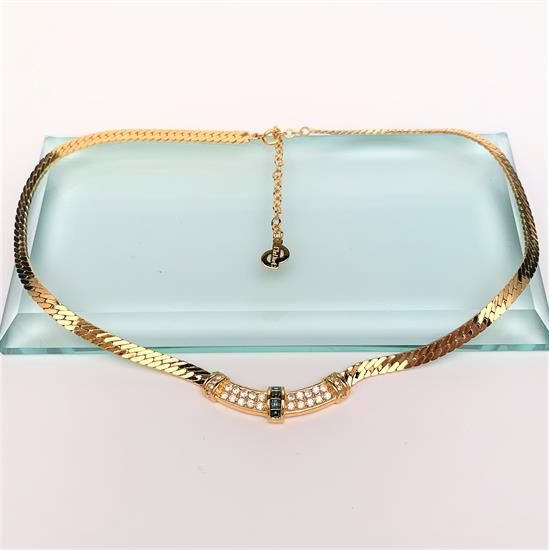 Picture of Vintage Christian Dior Gold Plated Necklace With Clear & London Blue Topaz Rhinestones