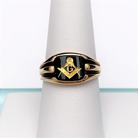 Picture of Antique 10K Gold & Bloodstone Freemason'S Ring With Inlaid Gold Design On Stone