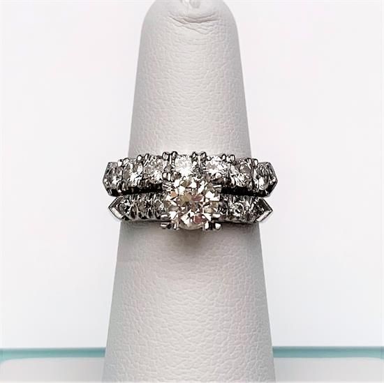 Picture of Art Deco Era Platinum & Old European Cut Diamond Bridal Ring Set