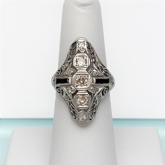 Picture of Art Deco Era Platinum Filigree, Diamond & Sapphire Ring