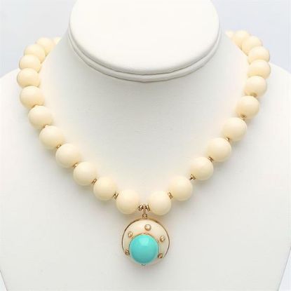 Picture of Vintage 14K Gold, Angel Skin Coral, Diamond & Turquoise Necklace
