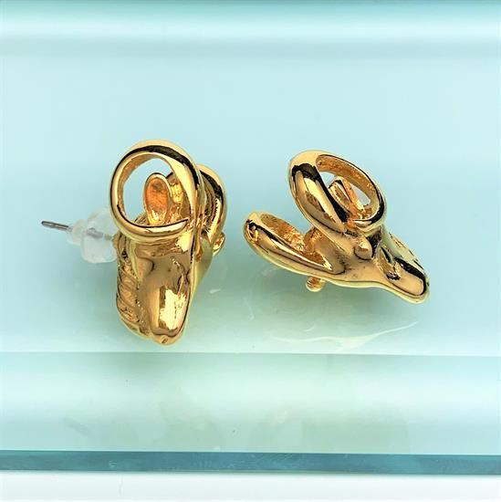 Picture of Vintage Kjl (Kenneth Jay Lane) Gold Plated Rams Head Earrings