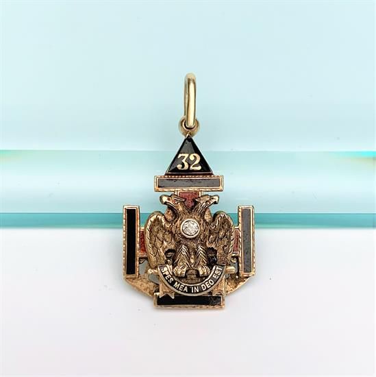 Picture of Antique 14K Gold, Enamel & Diamond Double Sided 32nd Degree Scottish Rite Masonic Watch Fob/Pendant
