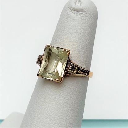 Picture of Art Deco Era 14K Gold, Synthetic Light Green Spinel & Diamond Ring