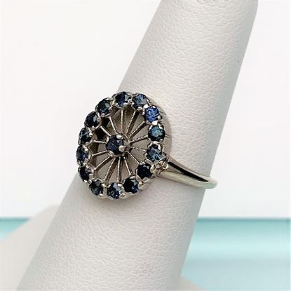 Picture of Art Deco Era 14K White Gold & Shades Of Blue Sapphire Halo Ring