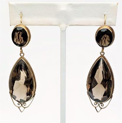 Picture of Vintage 14K Gold & Smoky Topaz Dangle Earrings