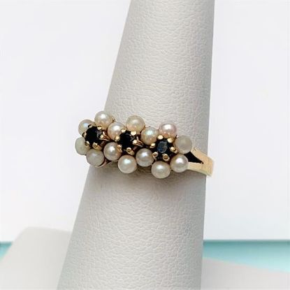 Picture of Antique 14K Gold, Natural Pearl & Sapphire Flower Ring