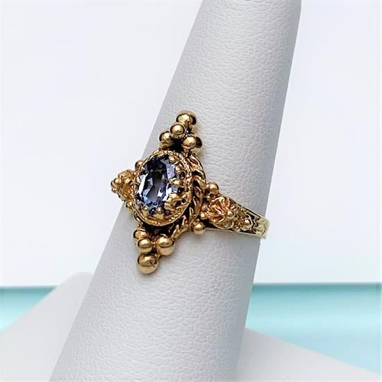 Picture of Victorian Era 14K Gold & Blue Topaz Etruscan Revival Ring