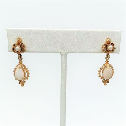 Picture of Victorian/Edwardian Era 14K Gold, Pearl & White Opal Earrings