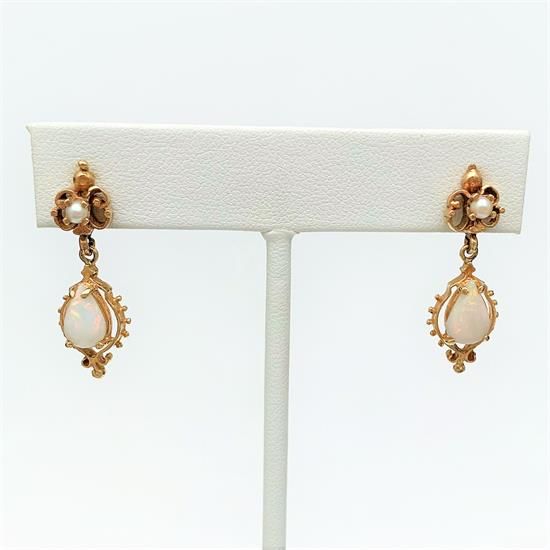 Picture of Victorian/Edwardian Era 14K Gold, Pearl & White Opal Earrings