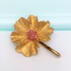 Picture of Vintage 18K Italian Gold Leaf Brooch With Six 2Mm Pink Sapphires