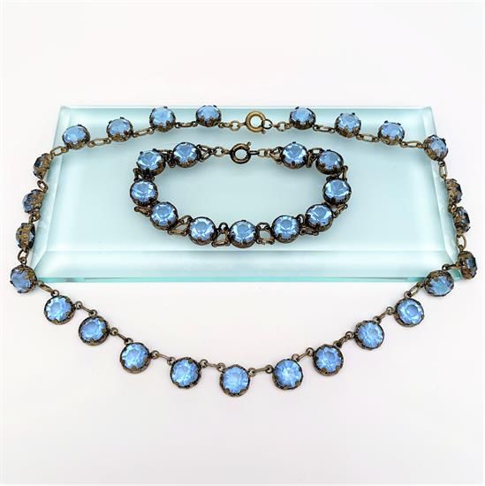 Picture of Vintage Pale Blue Czech Glass In Brass Necklace & Bracelet Set