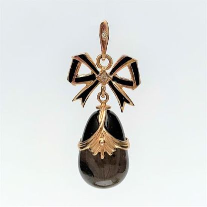 Picture of Vintage Russian 14K Gold, Smoky Quartz, Black Enamel & Diamond Egg Pendant