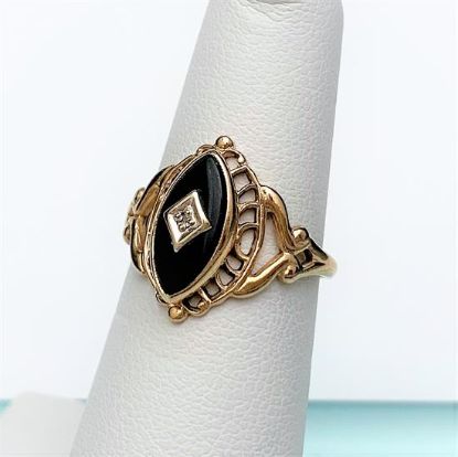 Picture of Antique 10K Yellow & White Gold, Onyx & Diamond Ring