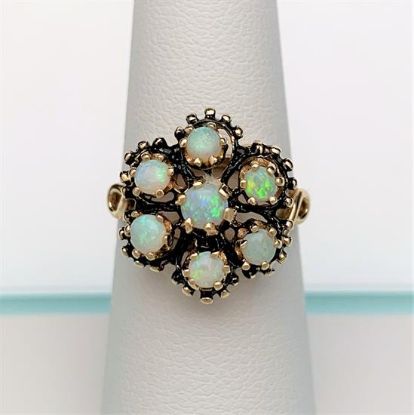 Picture of Antique 14K Gold & White Opal Cluster Ring With Black Enamel Accents