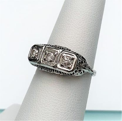 Picture of Art Deco Era 14K White Gold Filigree & Old European Cut Diamond Ring