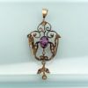 Picture of Edwardian Era Art Nouveau Style 14K Gold, Amethyst & Seed Pearl Lavalier Pendant