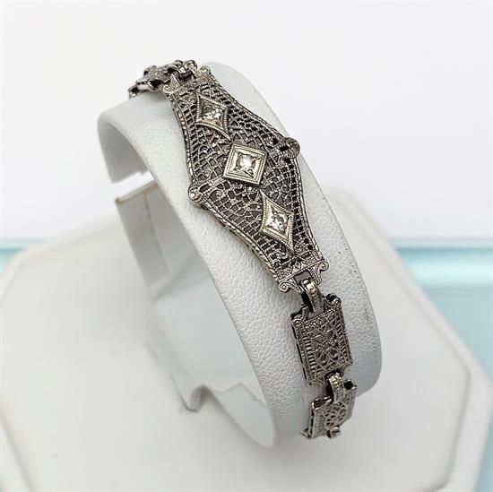 Picture of Stunning 10K White Gold Filigree & Diamond Bracelet