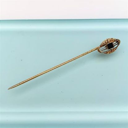Picture of Victorian Era 14K Yellow Gold & Faceted Jet Stick Pin With Floral Details