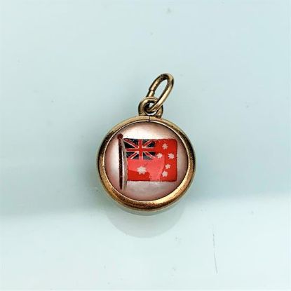 Picture of Vintage 14K Gold & Reverse Carved & Painted Essex Crystal Australian Flag Charm/Pendant