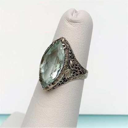Picture of Art Deco Era 14K White Gold Filigree Ring Set With Marquise Cut Aquamarine