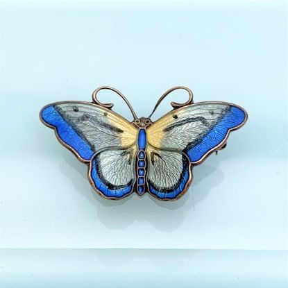 Picture of Mid Century Hroar Prydz (Norway) Sterling Silver & Hand Painted Butterfly Brooch
