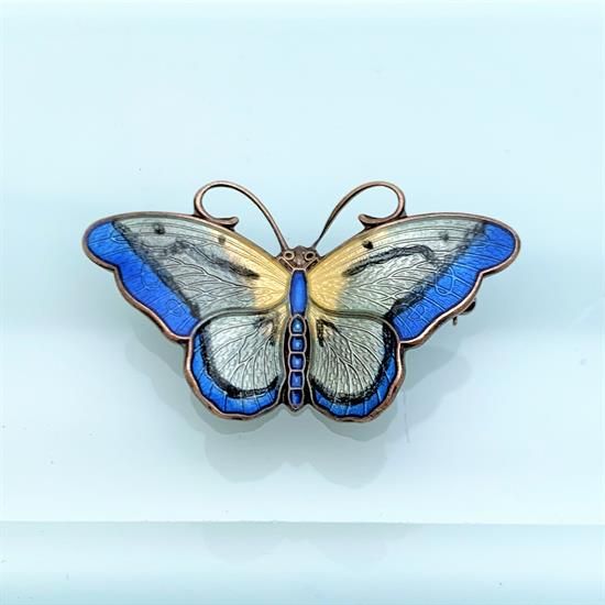 Picture of Mid Century Hroar Prydz (Norway) Sterling Silver & Hand Painted Butterfly Brooch