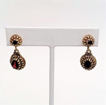 Picture of Victorian Era Etruscan Revival 14K Gold & Bohemian Garnet Earrings