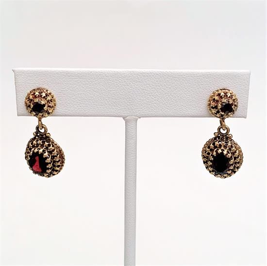 Picture of Victorian Era Etruscan Revival 14K Gold & Bohemian Garnet Earrings