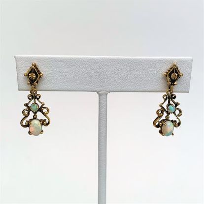 Picture of Victorian Era Etruscan Revival Style 14K Yellow Gold & White Opal Earrings