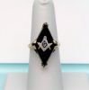 Picture of Vintage 14K Yellow Gold Filigree, Enamel, White Gold & Jet Freemason'S Ring