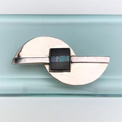 Picture of Vintage Great Falls Metal Works (Gfmw) Sterling Silver, Onyx & Opal Inlay Brooch