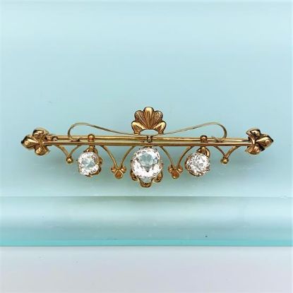 Picture of Stunning Victorian Era 10K Gold Bar Brooch With 3 Dangling Paste Stones (6Mm, 4Mm & 4Mm)