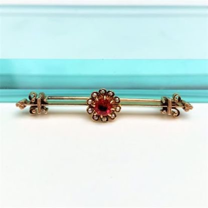 Picture of Victorian Era 14K Yellow Gold, Seed Pearl & Paste Bar Brooch