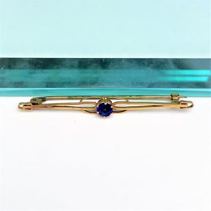Picture of Victorian Era 9K Yellow Gold & Vivid Blue Paste Bar Brooch
