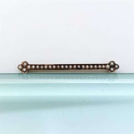 Picture of Edwardian Era 14K Yellow Gold & Seed Pearl Bar Brooch