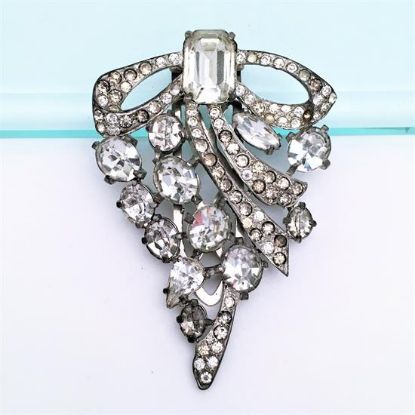 Picture of Signed Eisenberg Original #22 Dress Clip In Silver Tone Metal With Clear Rhinestones