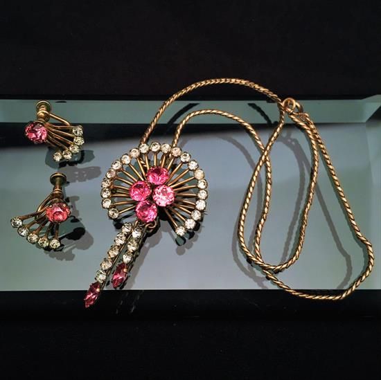 Picture of Van Dell 1950'S Gold Filled Pink & Clear Rhinestone Jewelry Set