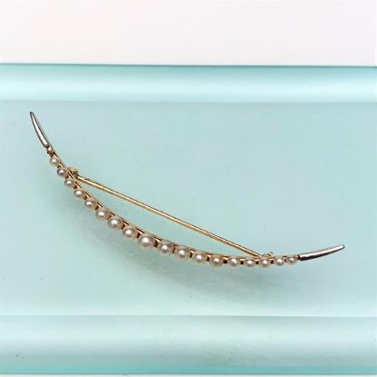 Picture of Vintage 2-Tone 14K Yellow & White Gold & Seed Pearl Crescent Moon Brooch