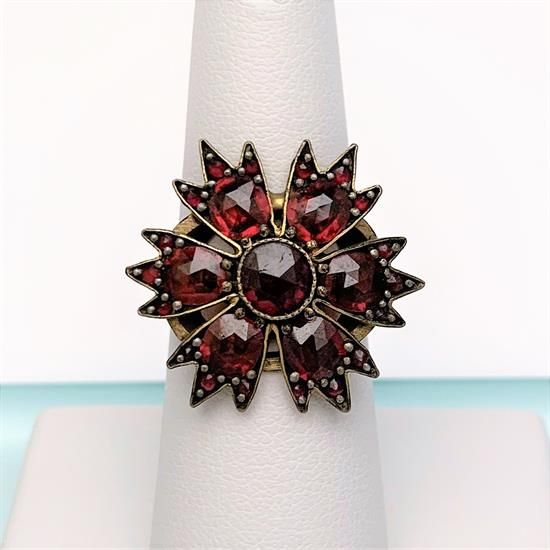 Picture of Antique Gilt Sterling Silver & Bohemian Garnet Flower/Star Ring