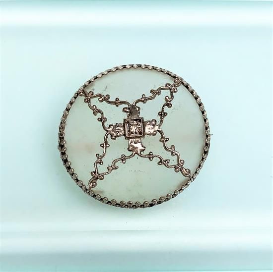 Picture of Art Deco Era Camphor Glass Brooch In Rhodium Plated Metal With Paste Center Stone